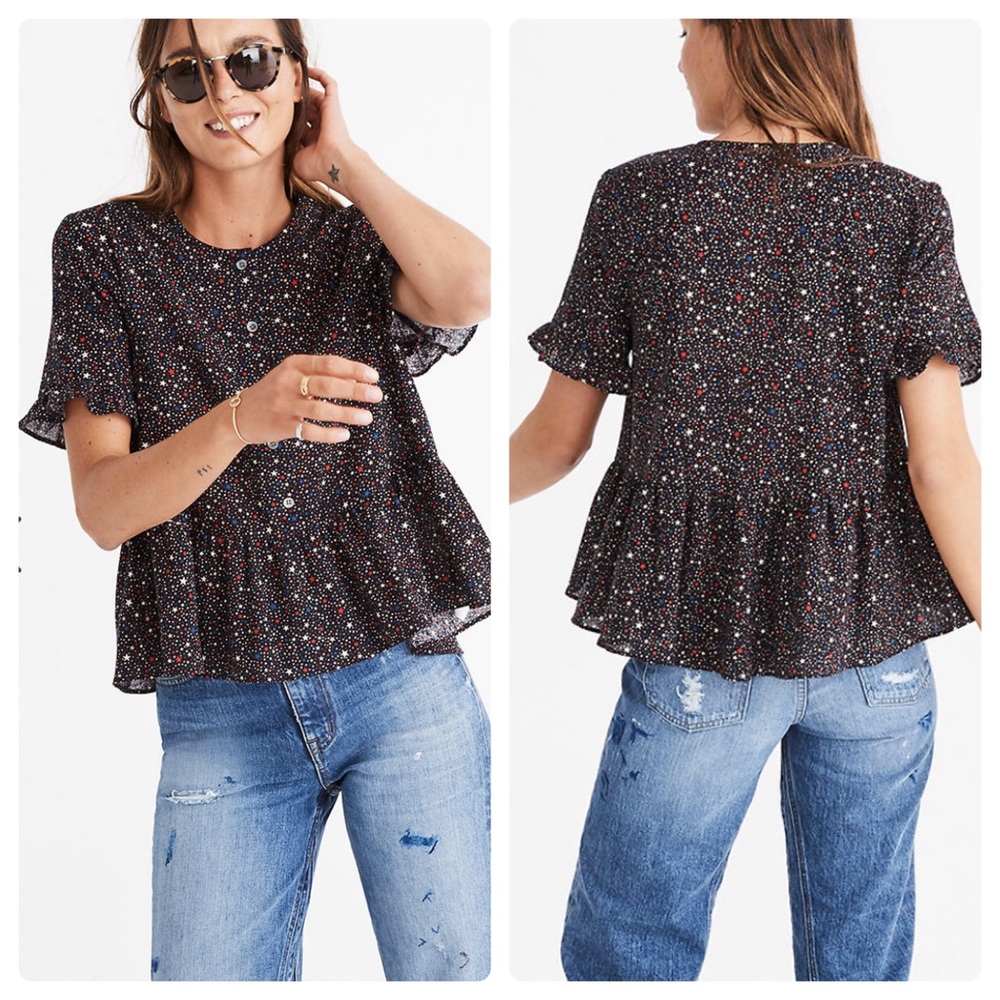 NWT Madewell Studio Ruffle Hem top Starry night